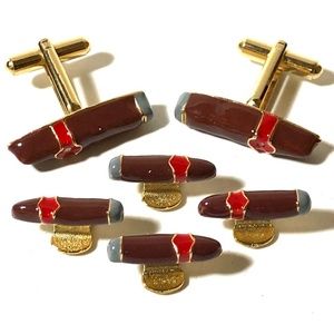 Gold and Enamel Cigar Cufflinks Stud Set